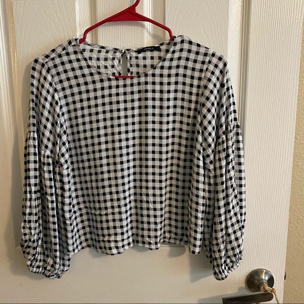 Forever 21 Black & White Gingham Crop Top Women's Approx Size Small 100% Rayon